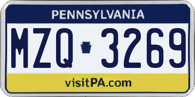 PA license plate MZQ3269