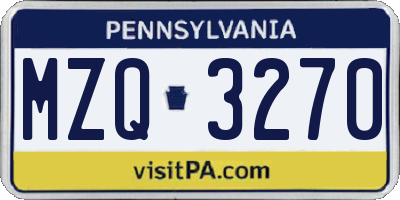 PA license plate MZQ3270