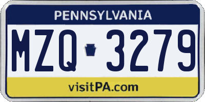 PA license plate MZQ3279
