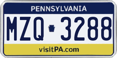PA license plate MZQ3288