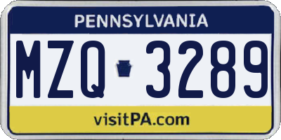PA license plate MZQ3289