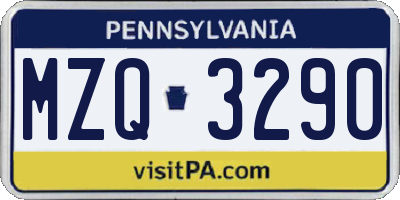 PA license plate MZQ3290