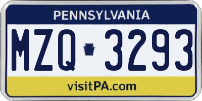 PA license plate MZQ3293