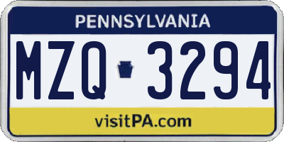 PA license plate MZQ3294