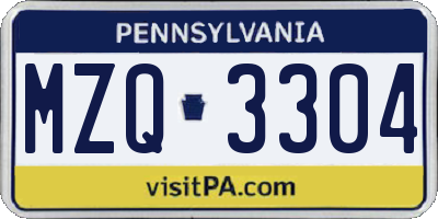 PA license plate MZQ3304
