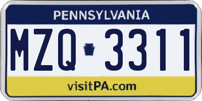 PA license plate MZQ3311