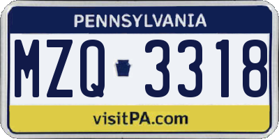 PA license plate MZQ3318