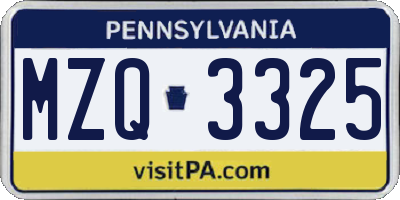 PA license plate MZQ3325