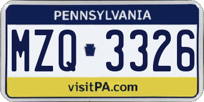 PA license plate MZQ3326