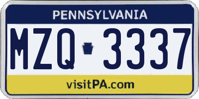PA license plate MZQ3337