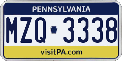 PA license plate MZQ3338