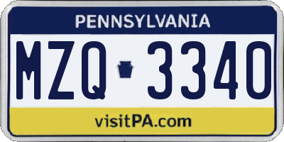 PA license plate MZQ3340