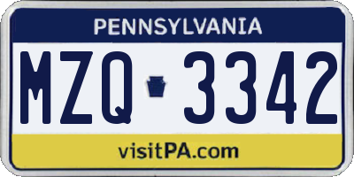 PA license plate MZQ3342