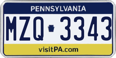 PA license plate MZQ3343