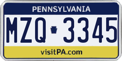 PA license plate MZQ3345