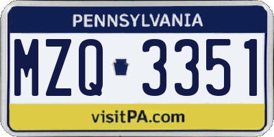 PA license plate MZQ3351