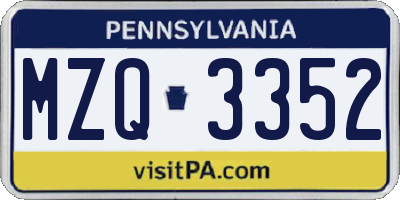 PA license plate MZQ3352