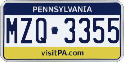 PA license plate MZQ3355