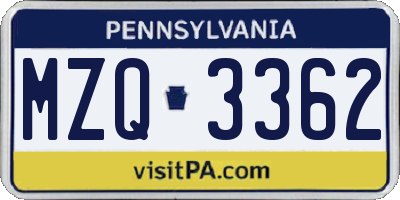 PA license plate MZQ3362