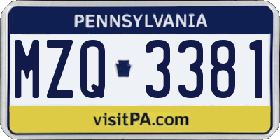 PA license plate MZQ3381