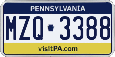 PA license plate MZQ3388