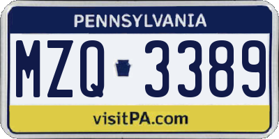 PA license plate MZQ3389