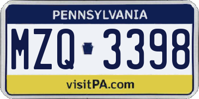 PA license plate MZQ3398