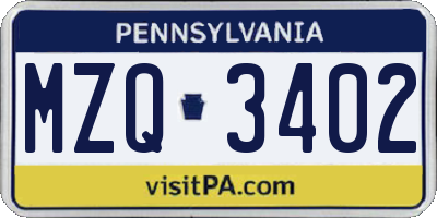 PA license plate MZQ3402