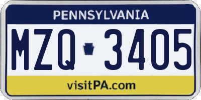 PA license plate MZQ3405