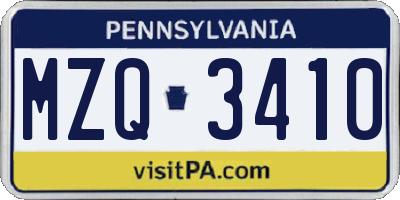 PA license plate MZQ3410