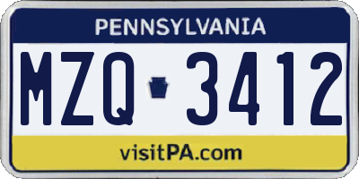 PA license plate MZQ3412