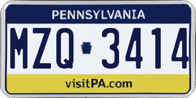 PA license plate MZQ3414