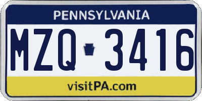 PA license plate MZQ3416
