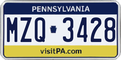 PA license plate MZQ3428