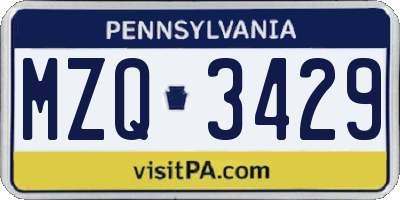 PA license plate MZQ3429