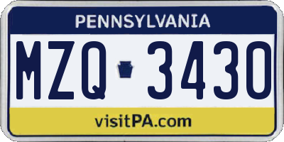 PA license plate MZQ3430