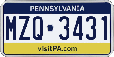 PA license plate MZQ3431