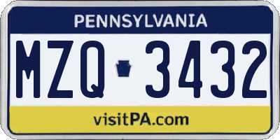 PA license plate MZQ3432