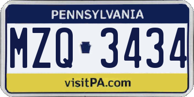 PA license plate MZQ3434