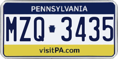 PA license plate MZQ3435