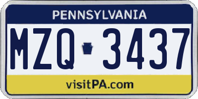 PA license plate MZQ3437