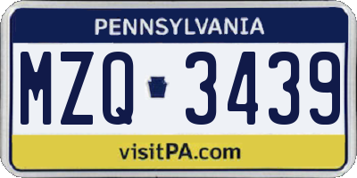 PA license plate MZQ3439