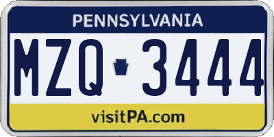 PA license plate MZQ3444