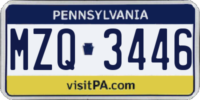 PA license plate MZQ3446