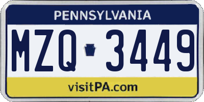 PA license plate MZQ3449