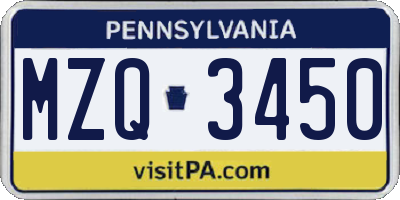 PA license plate MZQ3450