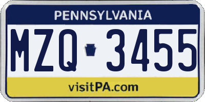 PA license plate MZQ3455