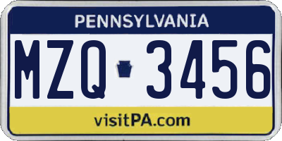 PA license plate MZQ3456