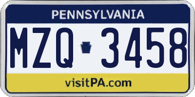 PA license plate MZQ3458