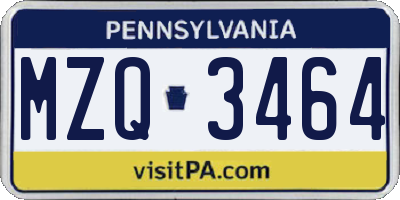 PA license plate MZQ3464